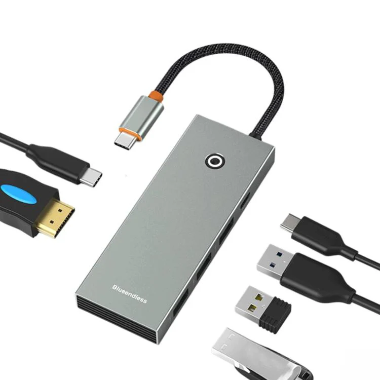 Blueendless Type-C Docking Station 4K 60Hz Screen Mirroring USB 3.0 Splitter, Interface: HDMI2.0+PD+USB3.0 x 3