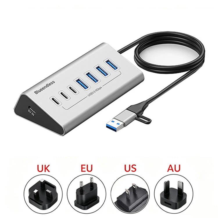 Blueendless Type-C / USB-C 2 in 1 Multifunctional HUB Docking Station EU Plug, Specification:7 Ports Hub(Grey) - Image 2
