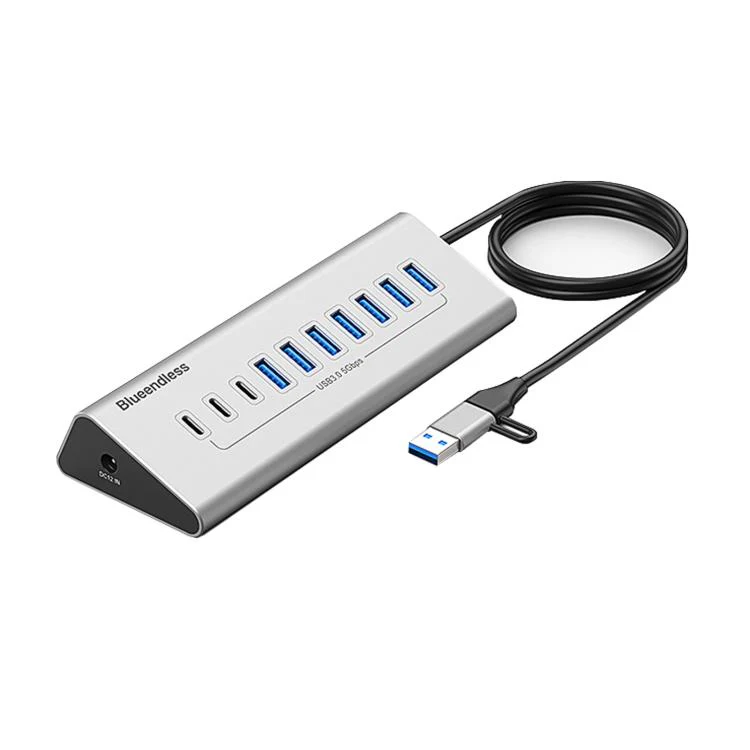 Blueendless Type-C / USB-C 2 in 1 Multifunctional HUB Docking Station US Plug, Specification:10 Ports Hub(Grey)