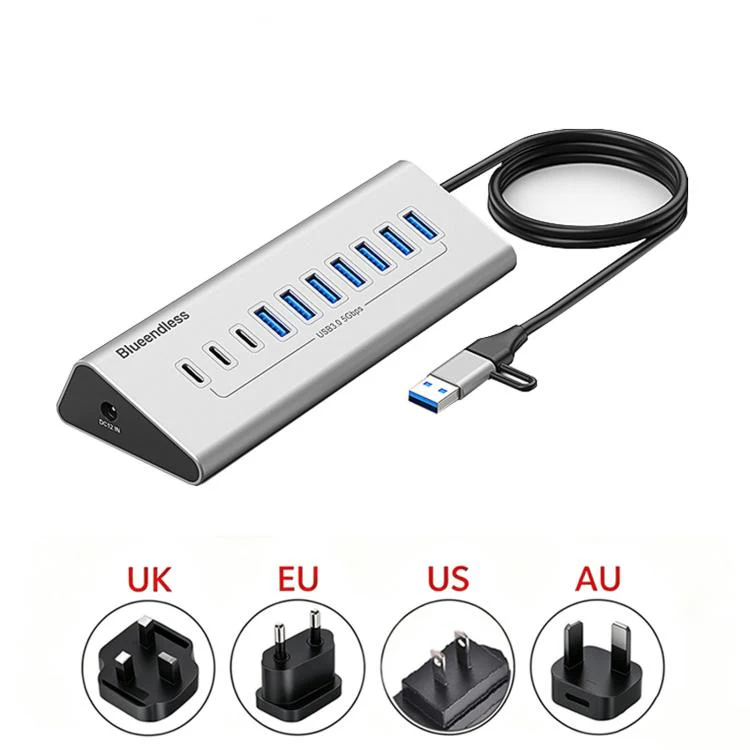 Blueendless Type-C / USB-C 2 in 1 Multifunctional HUB Docking Station US Plug, Specification:10 Ports Hub(Grey) - Image 2