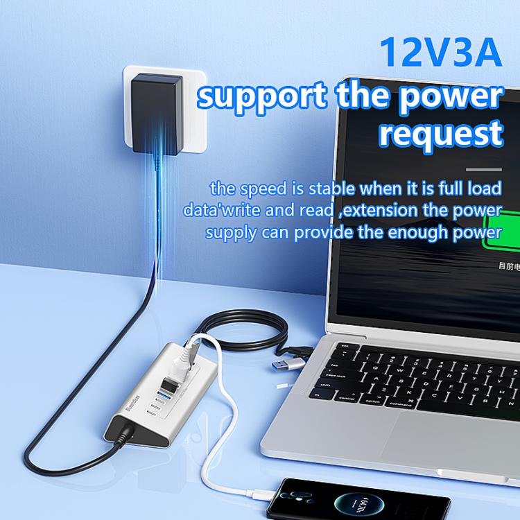 Blueendless Type-C / USB-C 2 in 1 Multifunctional HUB Docking Station US Plug, Specification:10 Ports Hub(Grey) - Image 5