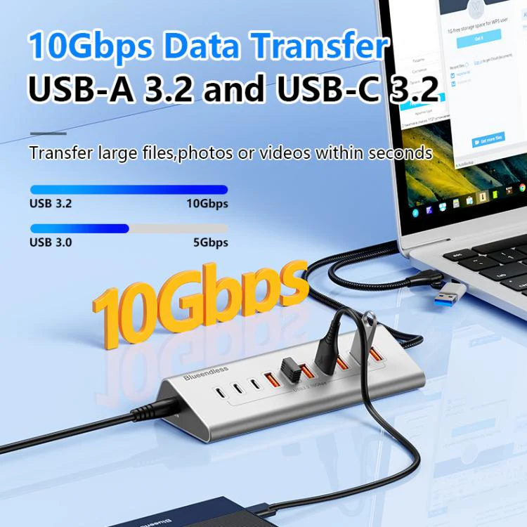Blueendless Type-C / USB-C 2 in 1 Port Multifunctional HUB Docking Station AU Plug, Specification:7 Ports Hub(Grey) - Image 4