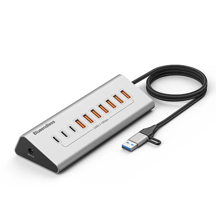 Blueendless Type-C / USB-C 2 in 1 Port Multifunctional HUB Docking Station US Plug, Specification:10 Ports Hub(Grey)