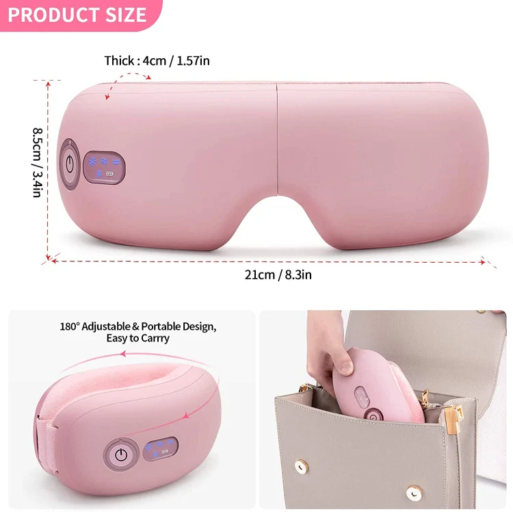 Bluetooth Rechargeable Eye Massager With Heat, Air Pressure And Vibration Massage(Pink) - Image 3