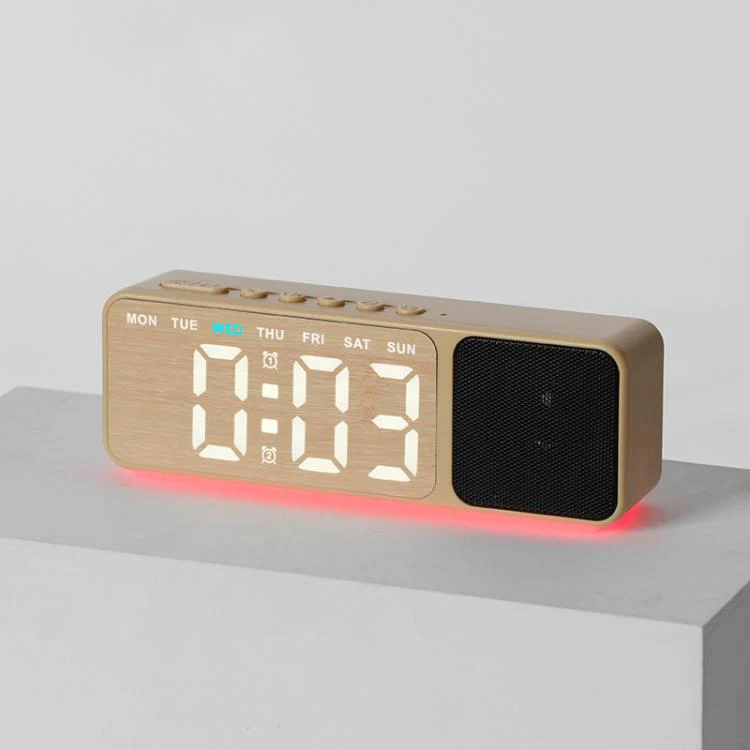 Bluetooth Speaker Digital Alarm Clock with Night Light Large LED Display Clock with Date, Dimmer and Dual Snooze Alarms(GH8065 Wood Grain)
