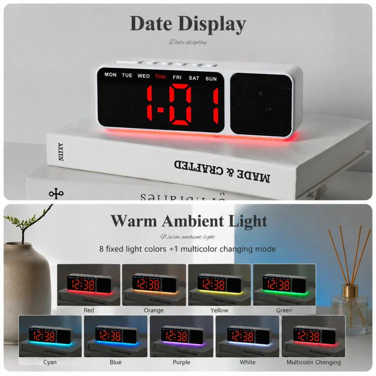 Bluetooth Speaker Digital Alarm Clock with Night Light Large LED Display Clock with Date, Dimmer and Dual Snooze Alarms(GH8065 Wood Grain) - Image 5