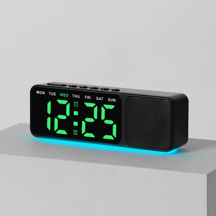 Bluetooth Speaker Digital Alarm Clock with Night Light Large LED Display Clock with Date, Dimmer and Dual Snooze Alarms(GH9025 Black Green)