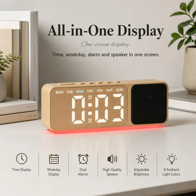 Bluetooth Speaker Digital Alarm Clock with Night Light Large LED Display Clock with Date, Dimmer and Dual Snooze Alarms(GH9025 Black Green) - Image 3