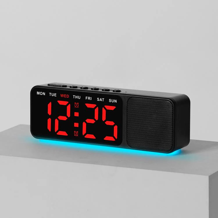 Bluetooth Speaker Digital Alarm Clock with Night Light Large LED Display Clock with Date, Dimmer and Dual Snooze Alarms(GH9025 Black Red)