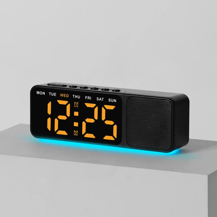 Bluetooth Speaker Digital Alarm Clock with Night Light Large LED Display Clock with Date, Dimmer and Dual Snooze Alarms(GH9025 Black Yellow)