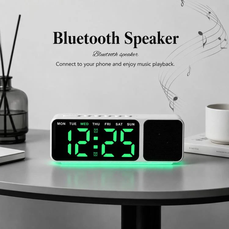 Bluetooth Speaker Digital Alarm Clock with Night Light Large LED Display Clock with Date, Dimmer and Dual Snooze Alarms(GH9025 Black Yellow) - Image 4