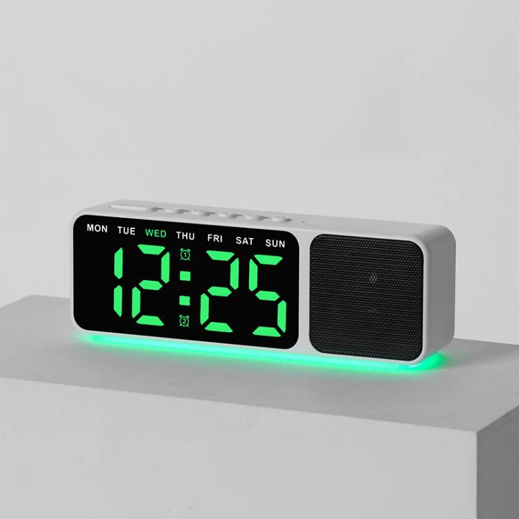Bluetooth Speaker Digital Alarm Clock with Night Light Large LED Display Clock with Date, Dimmer and Dual Snooze Alarms(GH9025 White Green)