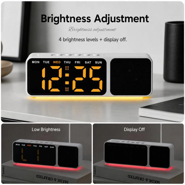 Bluetooth Speaker Digital Alarm Clock with Night Light Large LED Display Clock with Date, Dimmer and Dual Snooze Alarms(GH9025 White Green) - Image 6