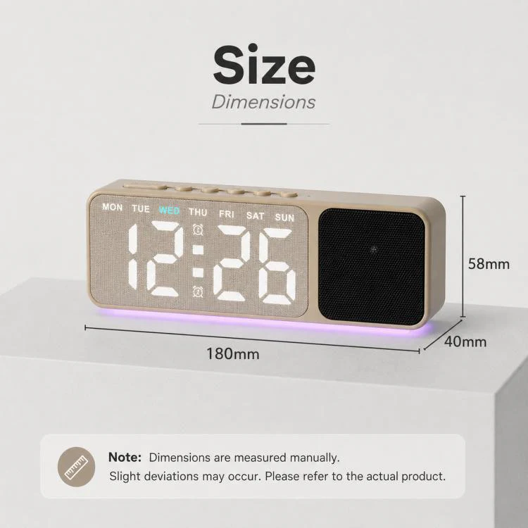 Bluetooth Speaker Digital Alarm Clock with Night Light Large LED Display Clock with Date, Dimmer and Dual Snooze Alarms(GH9025 White Green) - Image 8