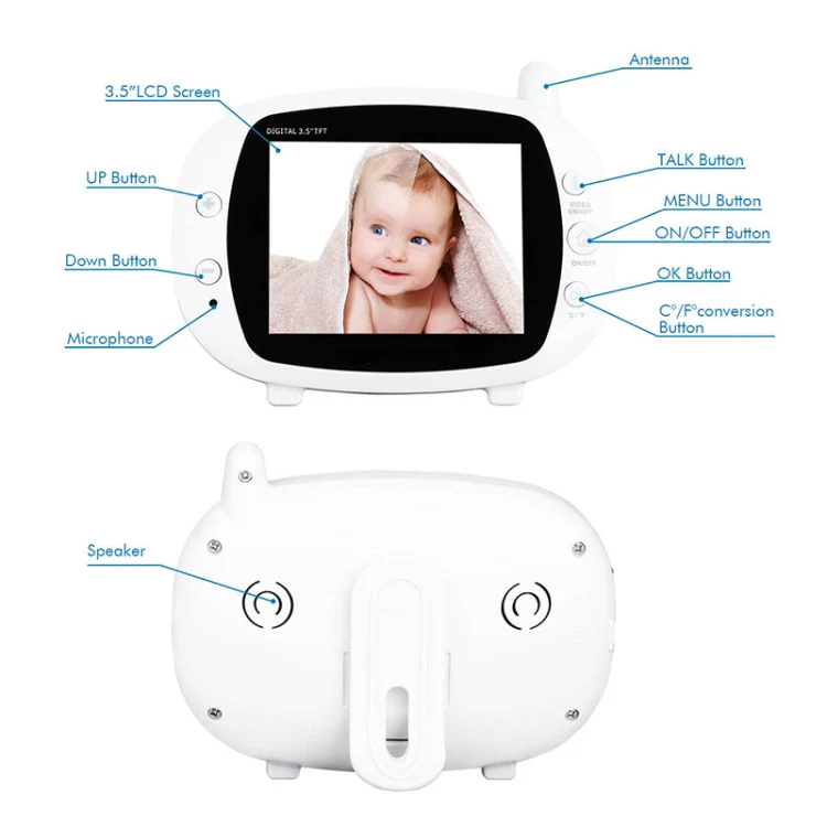 BM-850 3.5 inch LCD 2.4GHz Wireless Surveillance Camera Baby Monitor with 8-IR LED Night Vision, Two Way Voice Talk(White) - Image 4