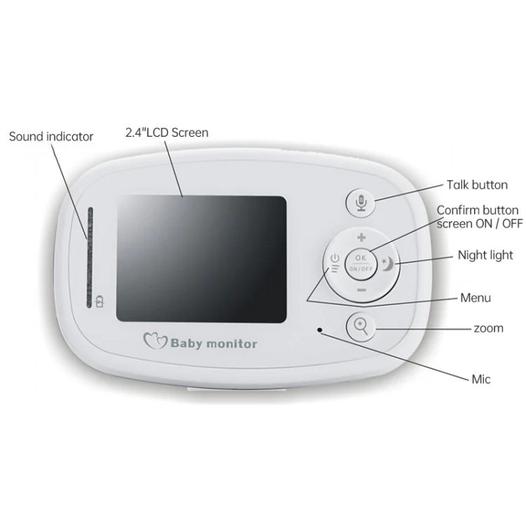 BM-SP820 2.4 inch LCD 2.4GHz Wireless Surveillance Camera Baby Monitor with 7-IR LED Night Vision, Two Way Voice Talk(White) - Image 6
