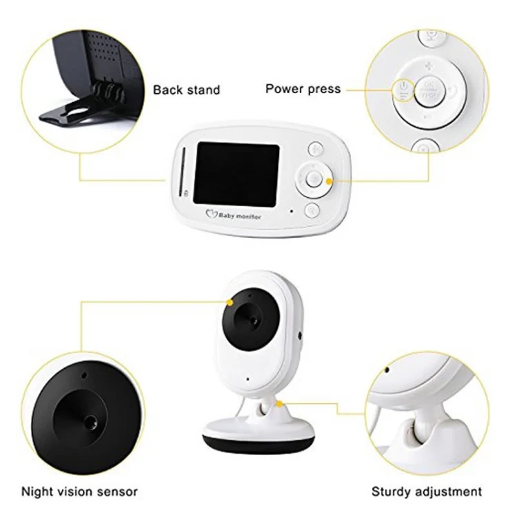 BM-SP820 2.4 inch LCD 2.4GHz Wireless Surveillance Camera Baby Monitor with 7-IR LED Night Vision, Two Way Voice Talk(White) - Image 8