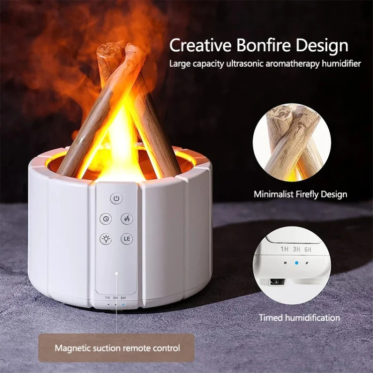 Bonfire Shaped Remote Control Aroma Diffuser Desktop Flame Humidifier, Color: Black - Image 3