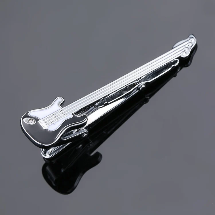 Brass Polished Gum Pattern Business Men Tie Clip, Color: Black White Violin