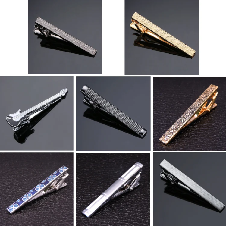 Brass Polished Gum Pattern Business Men Tie Clip, Color: Blue Clover - Image 2