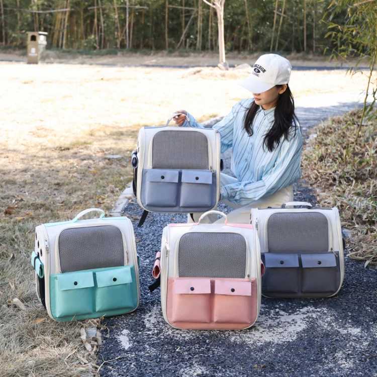 Breathable Square Cat Backpack Foldable Outdoor Portable Pet Bag(Model 4 Pink) - Image 2