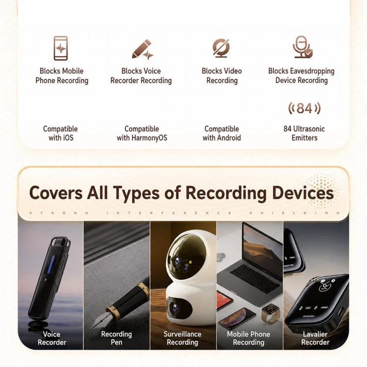 BS-99Pro 56 Sine Wave Covert Tissue Box Audio Protection Device, 360 Degrees Ultrasonic Voice Recorder Blocker, US Plug - Image 4