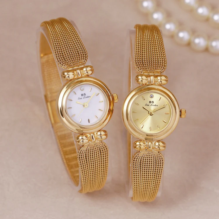BS Bee Sister 22mm Retro Female Wrist Watch with Stainless Steel Mesh Butterfly Design Strap(Golden White) - Image 4