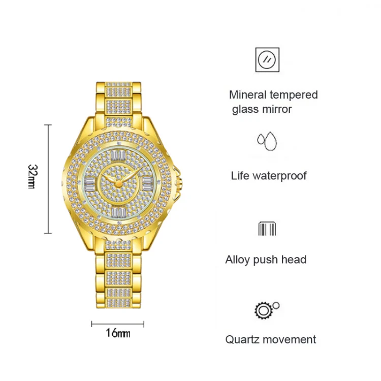 BS Bee Sister FA0917L Niche Full Diamond Ladies Watch(Gold) - Image 4