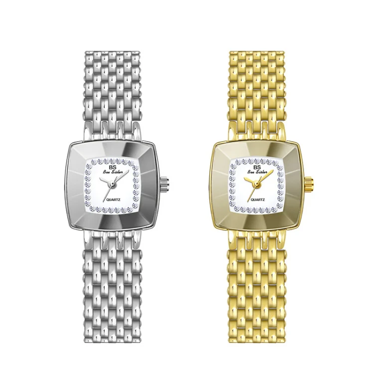 BS Bee Sister FA1197 Square Dial Stainless Steel Strap Ladies Simple Watch(Gold) - Image 2