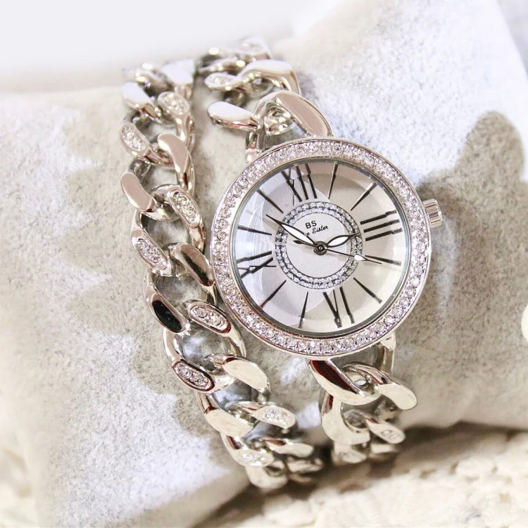 BS Bee Sister FA1329 Double Link Niche Roman Numeral Dial Ladies Watch(Silver) - Image 2