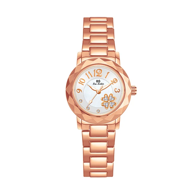 BS Bee Sister FA1481 Flower Embellished Ladies Alloy Watch Wrist Watches(Rose Gold)