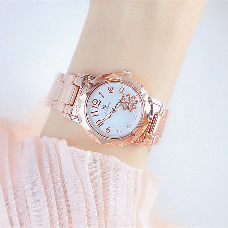 BS Bee Sister FA1481 Flower Embellished Ladies Alloy Watch Wrist Watches(Rose Gold) - Image 6