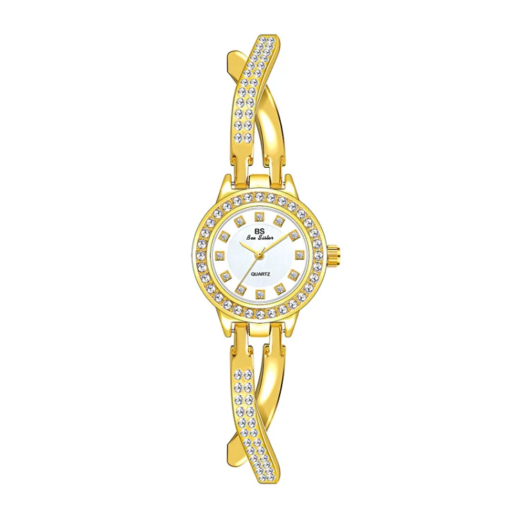 BS Bee Sister FA1531 Butterfly Cross Full Diamond Ladies Watch Bracelet Watches(Gold)