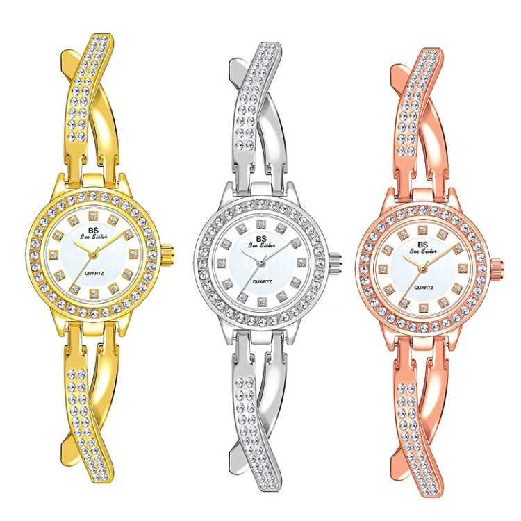 BS Bee Sister FA1531 Butterfly Cross Full Diamond Ladies Watch Bracelet Watches(Gold) - Image 2