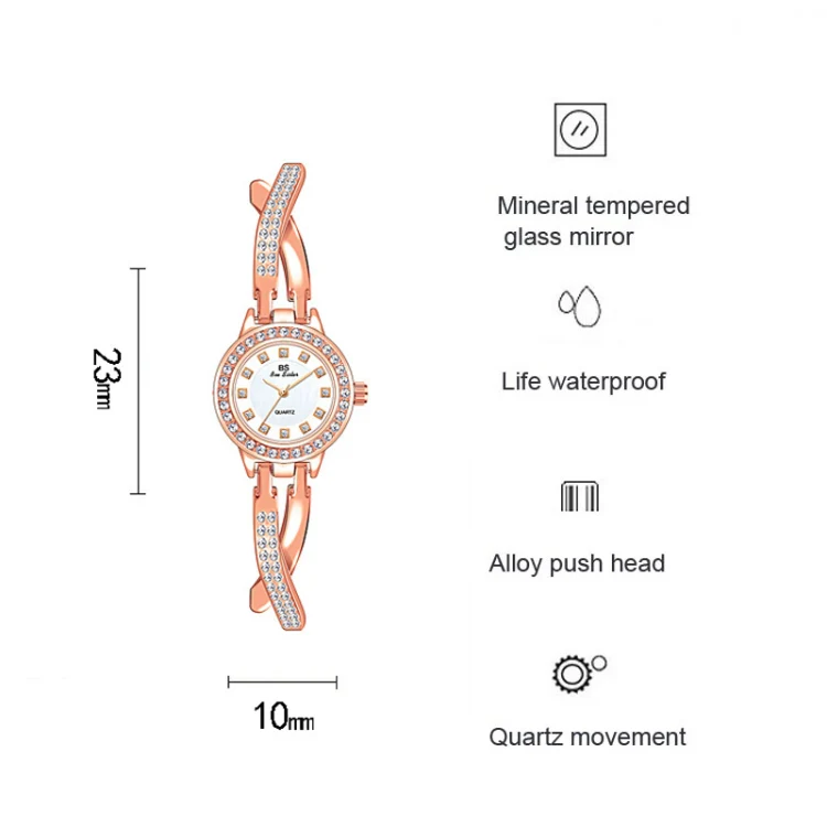 BS Bee Sister FA1531 Butterfly Cross Full Diamond Ladies Watch Bracelet Watches(Gold) - Image 3