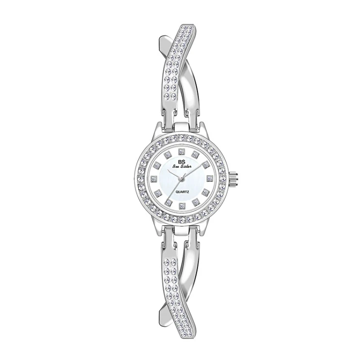 BS Bee Sister FA1531 Butterfly Cross Full Diamond Ladies Watch Bracelet Watches(Silver)