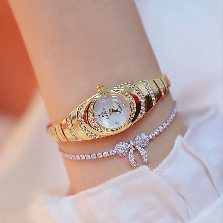 BS Bee Sister FA1540 Ladies Oval Small Chain Watch with Diamonds(Gold)