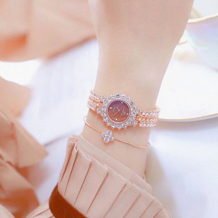 BS Bee Sister FA1580 Sparkling Full Diamond Watch Temperament Women Chain Watch(Rose Coffee) - Image 2