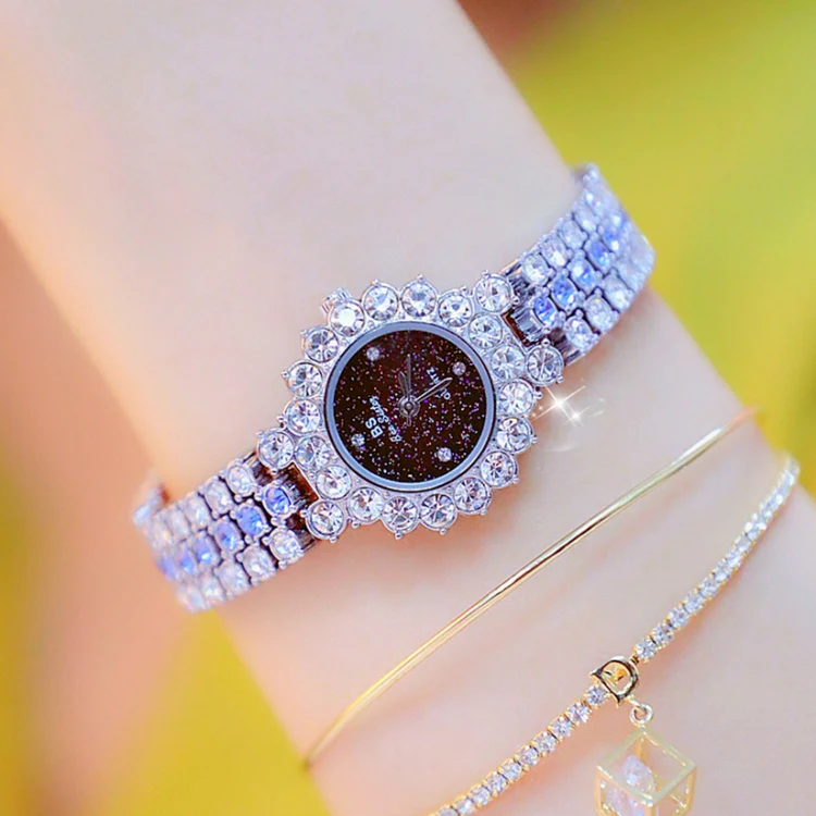 BS Bee Sister FA1580 Sparkling Full Diamond Watch Temperament Women Chain Watch(Silver Blue)
