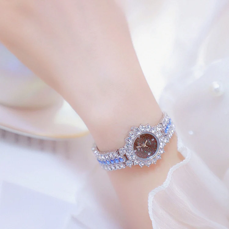 BS Bee Sister FA1580 Sparkling Full Diamond Watch Temperament Women Chain Watch(Silver Blue) - Image 2