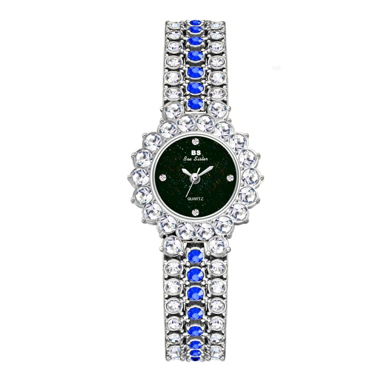 BS Bee Sister FA1580 Sparkling Full Diamond Watch Temperament Women Chain Watch(Silver Blue) - Image 4