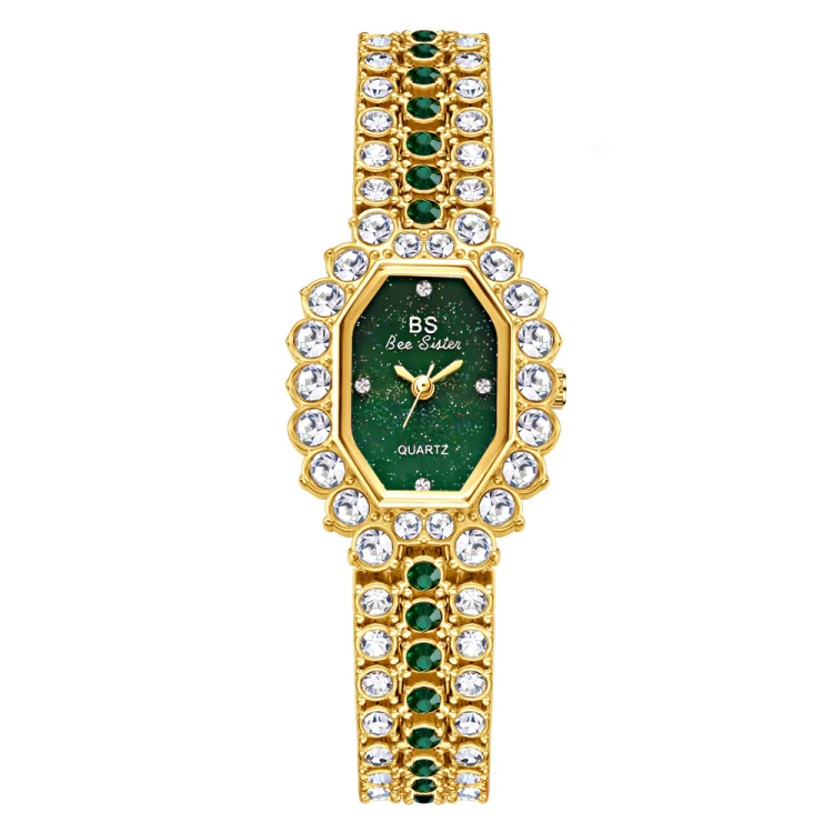 BS Bee Sister FA1581 Niche Glitter Full Diamond Women Watch(Golden Green)
