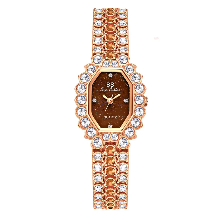 BS Bee Sister FA1581 Niche Glitter Full Diamond Women Watch(Rose Coffee)