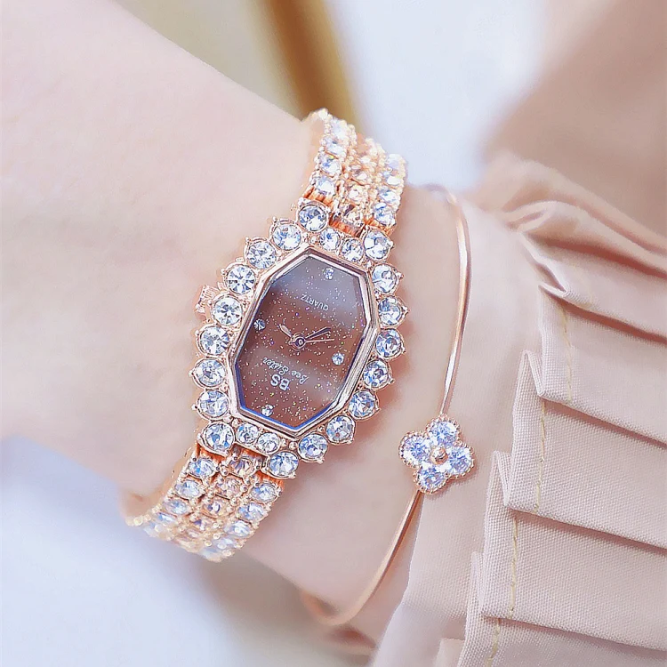 BS Bee Sister FA1581 Niche Glitter Full Diamond Women Watch(Rose Coffee) - Image 2