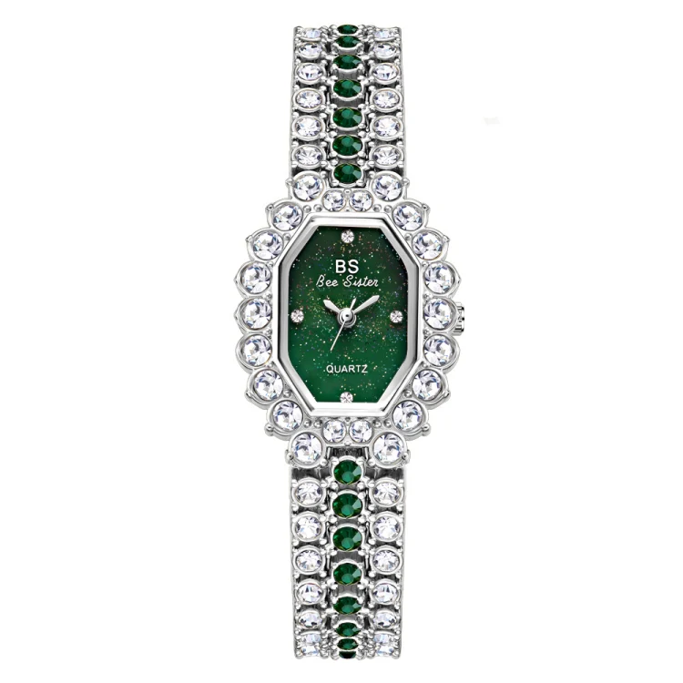 BS Bee Sister FA1581 Niche Glitter Full Diamond Women Watch(Silver Green)