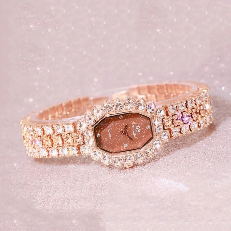 BS bee sister FA1581 Women Octagonal Dial Diamond Plated Rhinestone Bracelet Quartz Watch(Rose Gold Coffee Diamond) - Image 2