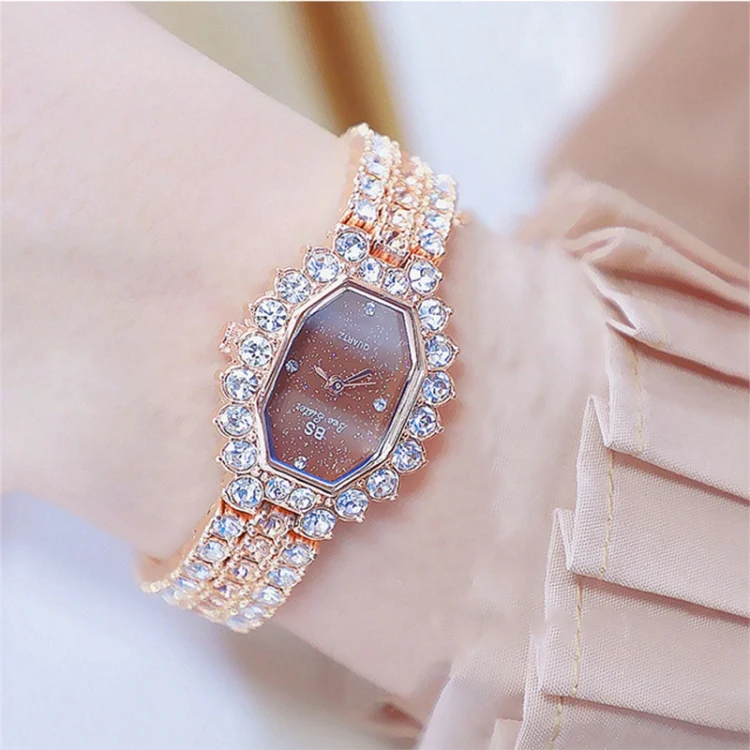 BS bee sister FA1581 Women Octagonal Dial Diamond Plated Rhinestone Bracelet Quartz Watch(Rose Gold Coffee Diamond) - Image 4