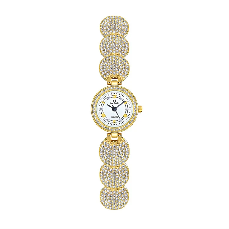 BS Bee Sister FA1606 Diamond Inlaid Ladies Watch Jewelry Chain Watch(Gold)