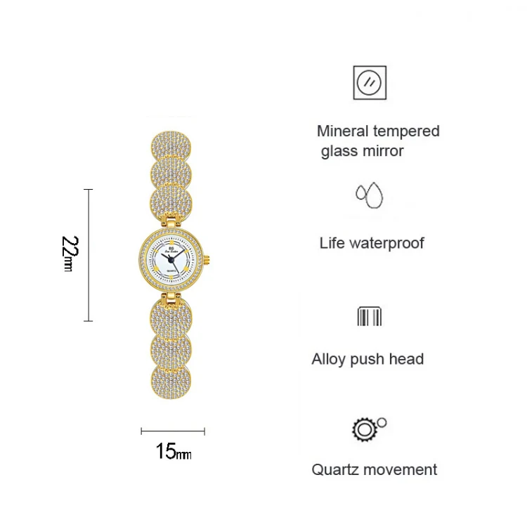 BS Bee Sister FA1606 Diamond Inlaid Ladies Watch Jewelry Chain Watch(Gold) - Image 3