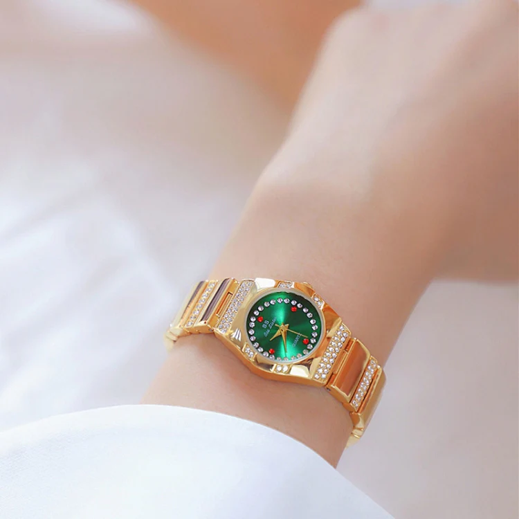 BS Bee Sister FA1647 Classic Ladies Watch Diamond Wrist Watch(Golden Green)